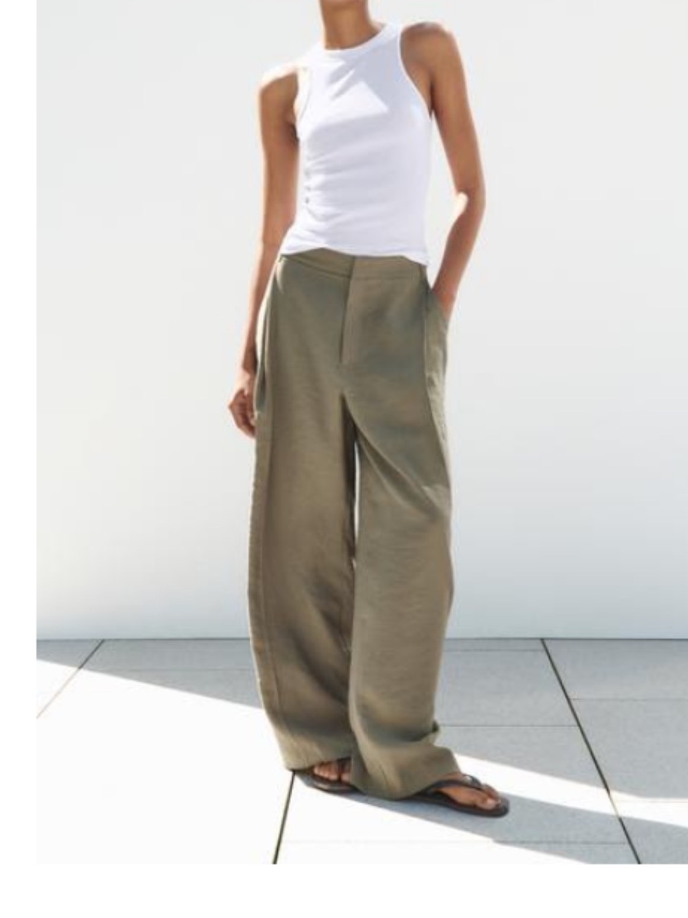 Zara Wide-Leg Pants in Olive Green